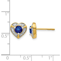 14K Yellow Gold Heart Shaped Earrings with Round Sapphire and Diamond Accents - 0.33 Carats Total Sapphire Weight by Monteluci Fine Jewelry