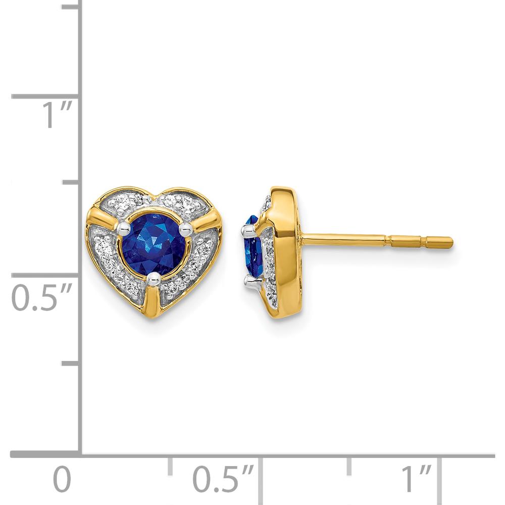 14K Yellow Gold Heart Shaped Earrings with Round Sapphire and Diamond Accents - 0.33 Carats Total Sapphire Weight by Monteluci Fine Jewelry