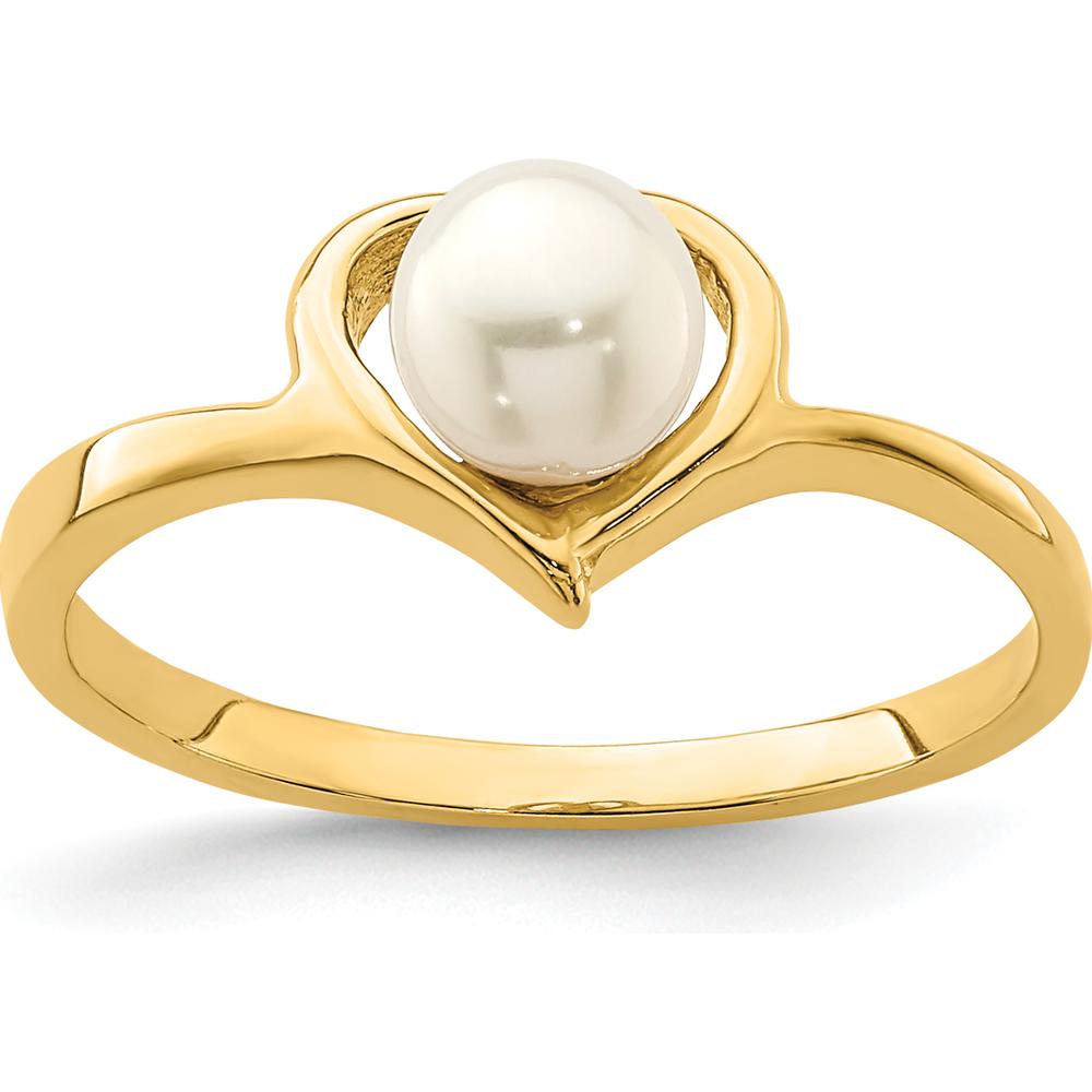 14K Yellow Gold Heart-Shaped Freshwater Cultured Pearl Ring - 4-5mm Pearl Size by 0