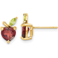 14K Yellow Gold Heart-shaped Garnet and Marquise Peridot Apple Earrings - 1.83 Carat Total Garnet Weight, 0.18 Carat Total Peridot Weight by 0
