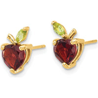 14K Yellow Gold Heart-shaped Garnet and Marquise Peridot Apple Earrings - 1.83 Carat Total Garnet Weight, 0.18 Carat Total Peridot Weight by 0