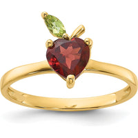14K Yellow Gold Heart-Shaped Garnet and Peridot Apple Ring - 1.1 Carat Total Gemstone Weight by 0