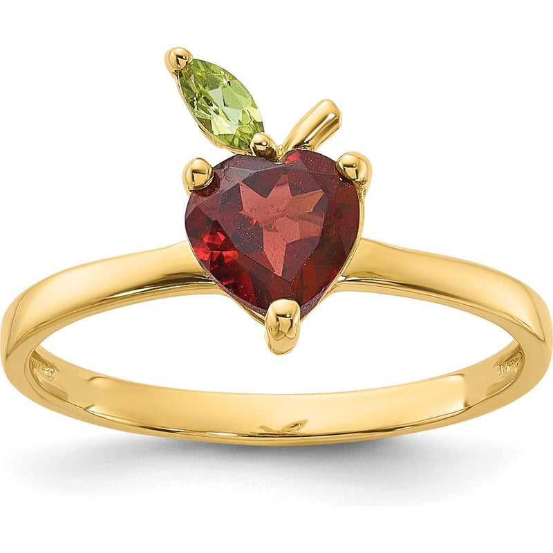 14K Yellow Gold Heart-Shaped Garnet and Peridot Apple Ring - 1.1 Carat Total Gemstone Weight by 0