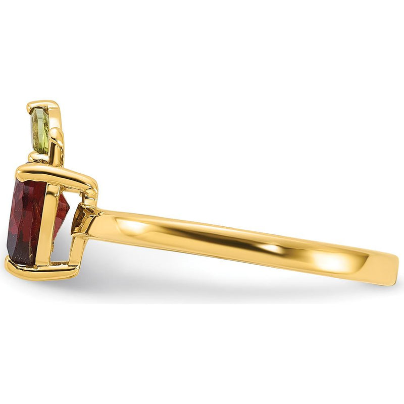 14K Yellow Gold Heart-Shaped Garnet and Peridot Apple Ring - 1.1 Carat Total Gemstone Weight by 0