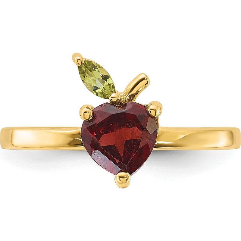 14K Yellow Gold Heart-Shaped Garnet and Peridot Apple Ring - 1.1 Carat Total Gemstone Weight by 0