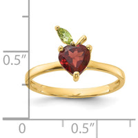 14K Yellow Gold Heart-Shaped Garnet and Peridot Apple Ring - 1.1 Carat Total Gemstone Weight by 0