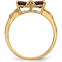14K Yellow Gold Heart-Shaped Garnet Bow Ring with Polished Finish by Oro Pregiato