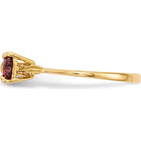 14K Yellow Gold Heart-Shaped Garnet Bow Ring with Polished Finish by Oro Pregiato