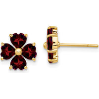 14K Yellow Gold Heart-shaped Garnet Flower Post Earrings - 2.3 Carat Total Garnet Weight by Monteluci Fine Jewelry