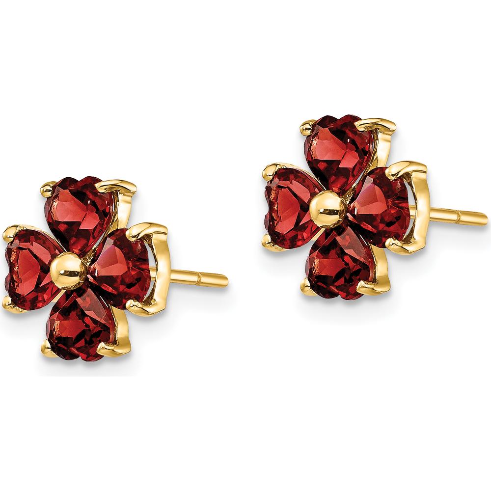 14K Yellow Gold Heart-shaped Garnet Flower Post Earrings - 2.3 Carat Total Garnet Weight by Monteluci Fine Jewelry
