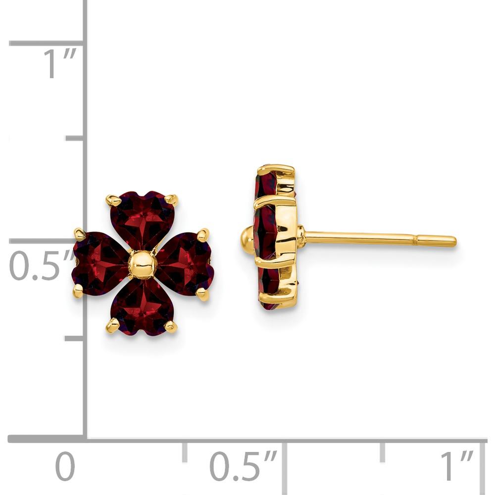 14K Yellow Gold Heart-shaped Garnet Flower Post Earrings - 2.3 Carat Total Garnet Weight by Monteluci Fine Jewelry