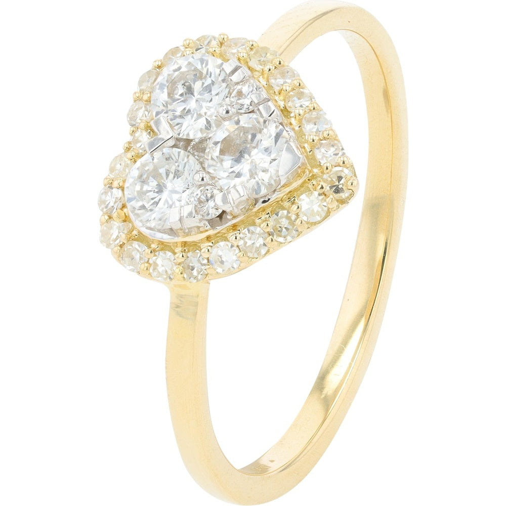 14K Yellow Gold Heart-Shaped Halo Ring with Cluster Set Round Diamonds - 0.58 Carat Total Diamond Weight
