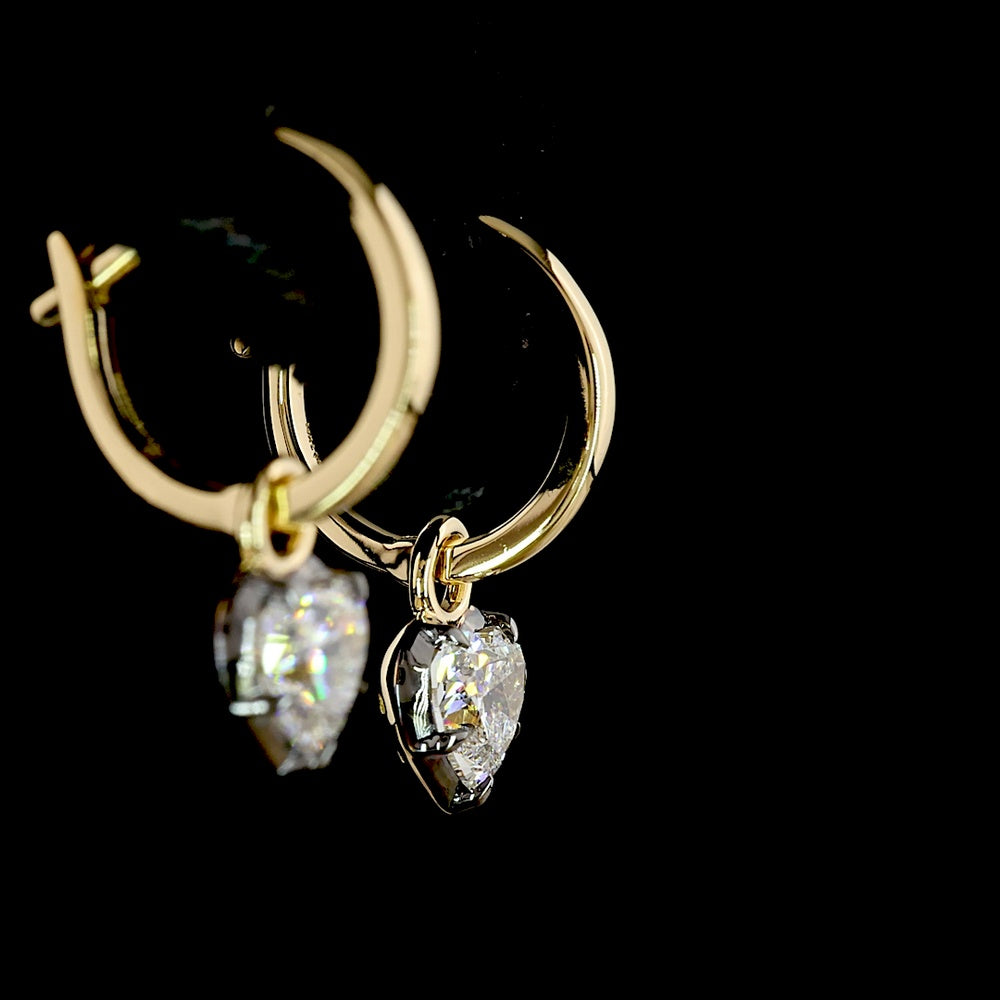 14K Yellow Gold Heart Shaped Hanging Earrings with Lab Grown Diamonds - 2.08 Carats Total Diamond Weight - Covaloro Fine Jewelry