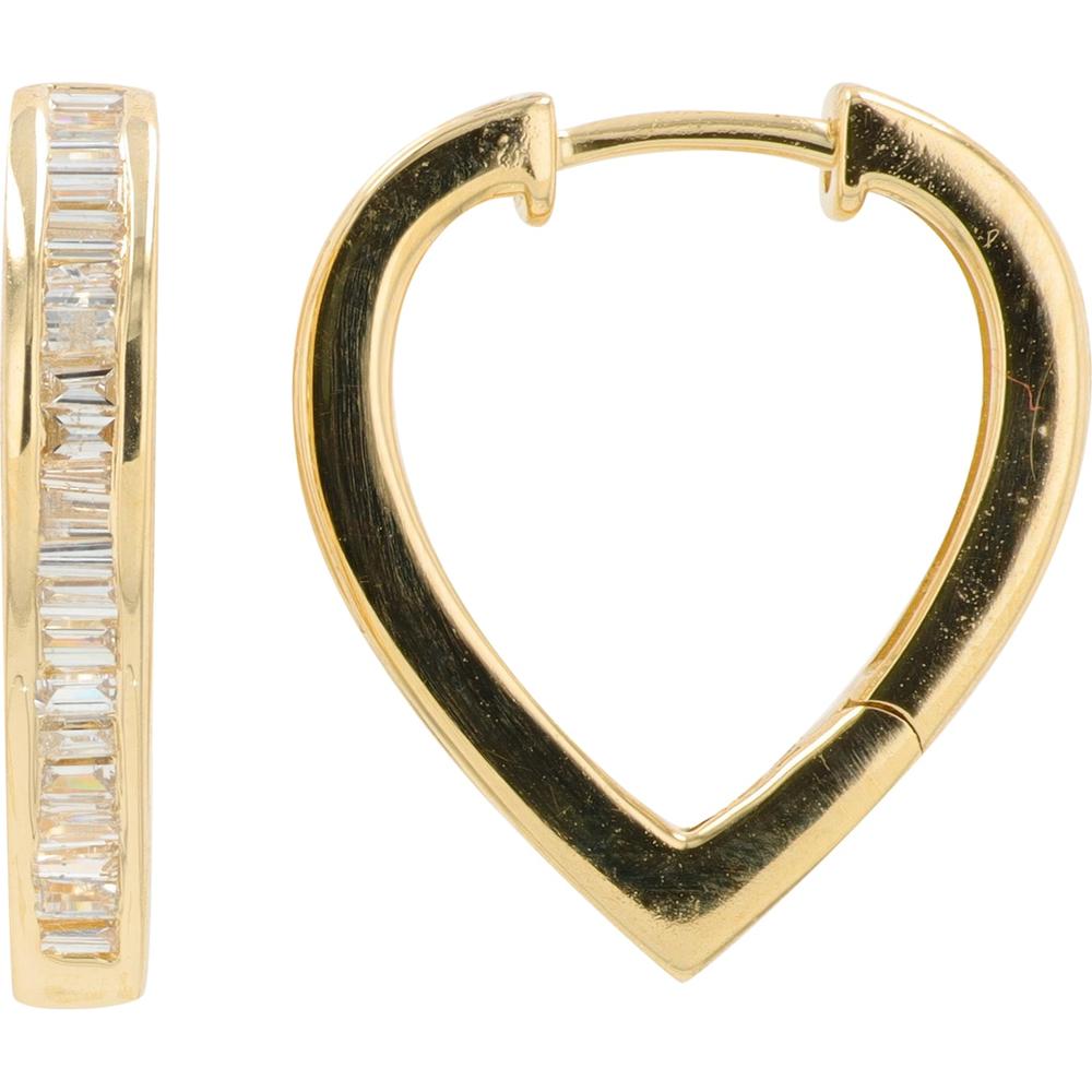 14K Yellow Gold Heart - Shaped Hoop Earrings with 0.55 Carat Total Baguette Diamonds