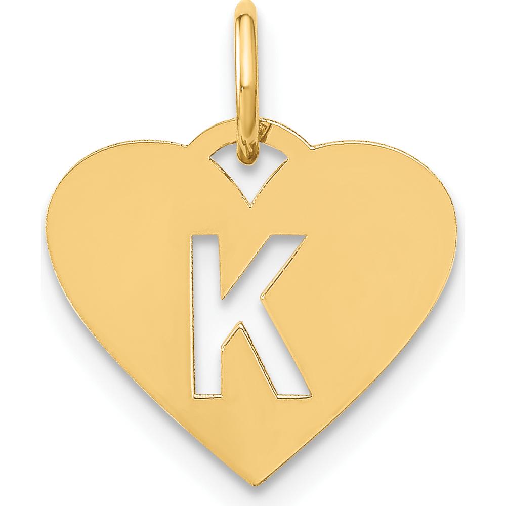 14K Yellow Gold Heart-Shaped Initial "K" Pendant Charm by Oro Pregiato