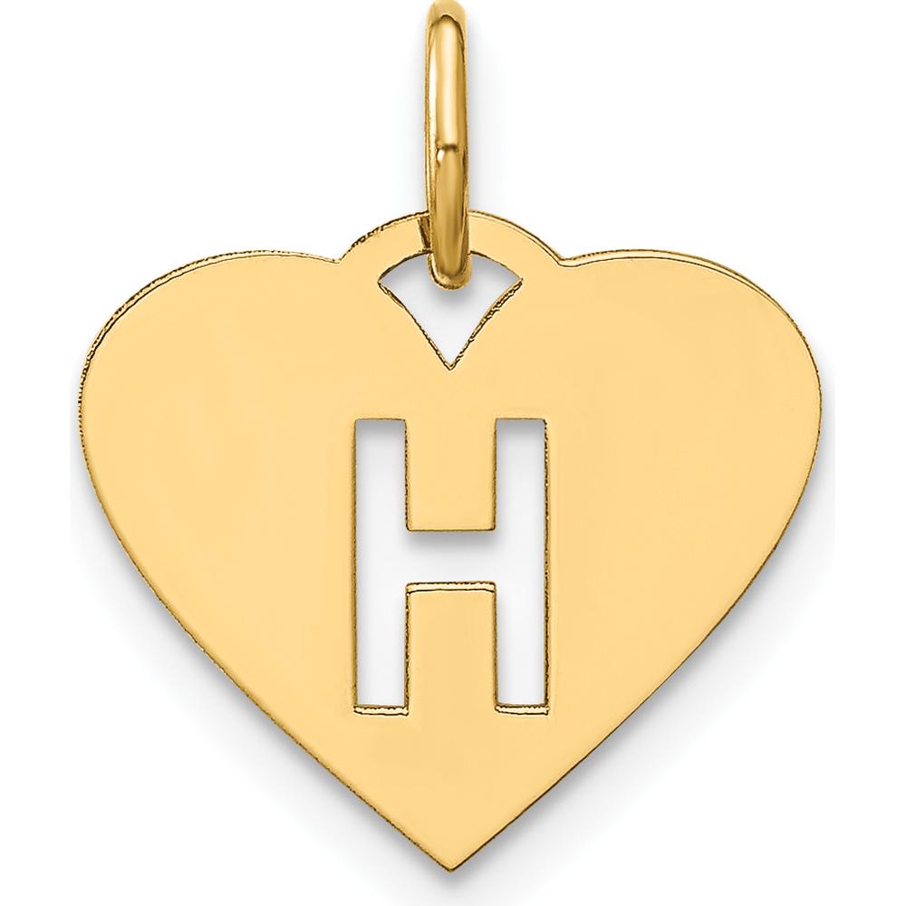 14K Yellow Gold Heart-Shaped Initial Letter H Charm - Laser Cut Design by Oro Pregiato