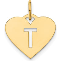 14K Yellow Gold Heart-Shaped Initial "T" Charm Pendant by Oro Pregiato