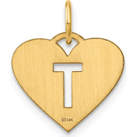 14K Yellow Gold Heart-Shaped Initial "T" Charm Pendant by Oro Pregiato