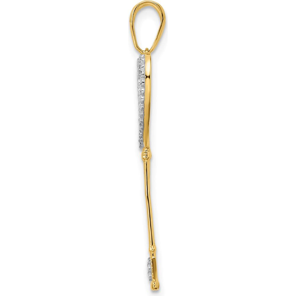 14K Yellow Gold Heart-Shaped Key Pendant with Rhodium Accents and Diamond-Cut Design by Oro Pregiato