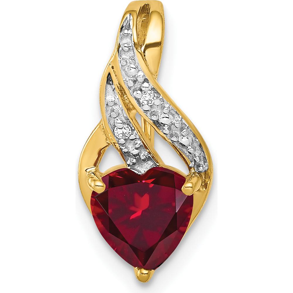 14K Yellow Gold Heart-Shaped Lab Created Ruby Pendant with Round Diamonds - 1.15 Carat Ruby Weight, 0.005 Carat Diamond Weight by Lumare Gioia