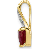 14K Yellow Gold Heart-Shaped Lab Created Ruby Pendant with Round Diamonds - 1.15 Carat Ruby Weight, 0.005 Carat Diamond Weight by Lumare Gioia