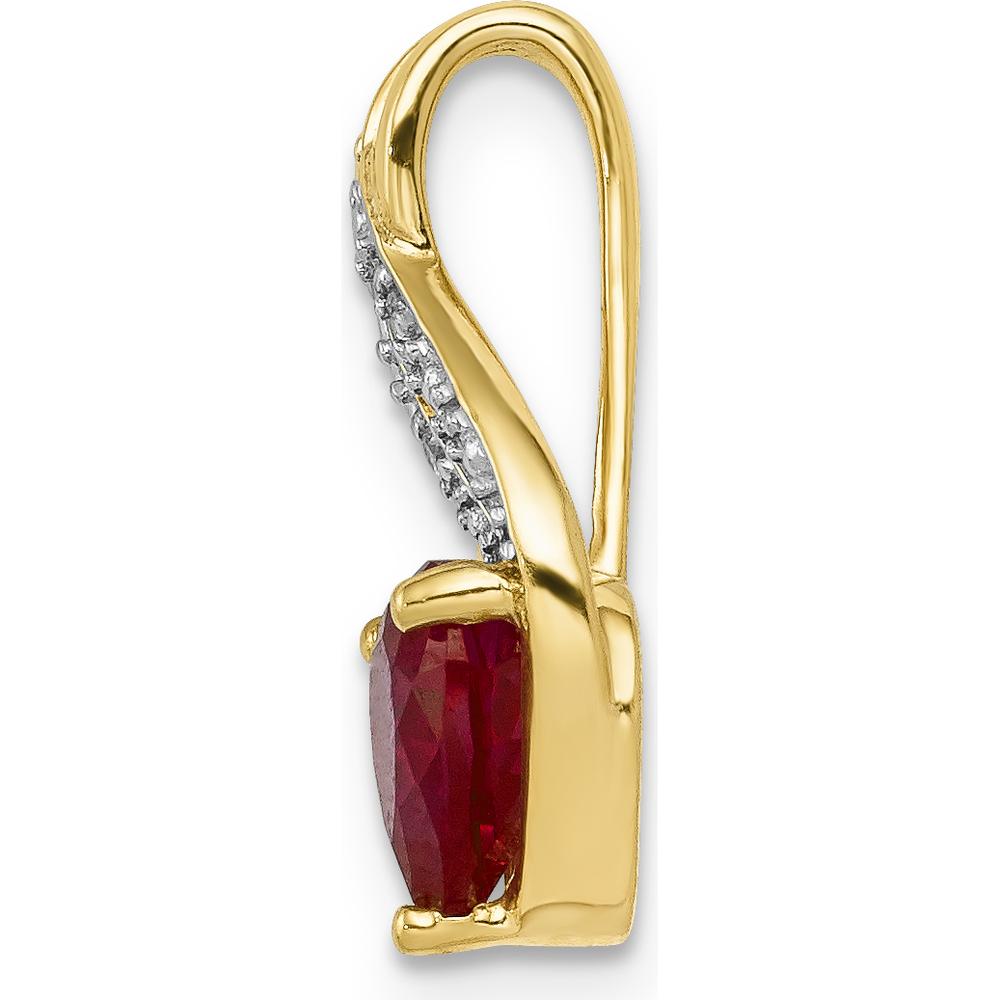 14K Yellow Gold Heart-Shaped Lab Created Ruby Pendant with Round Diamonds - 1.15 Carat Ruby Weight, 0.005 Carat Diamond Weight by Lumare Gioia