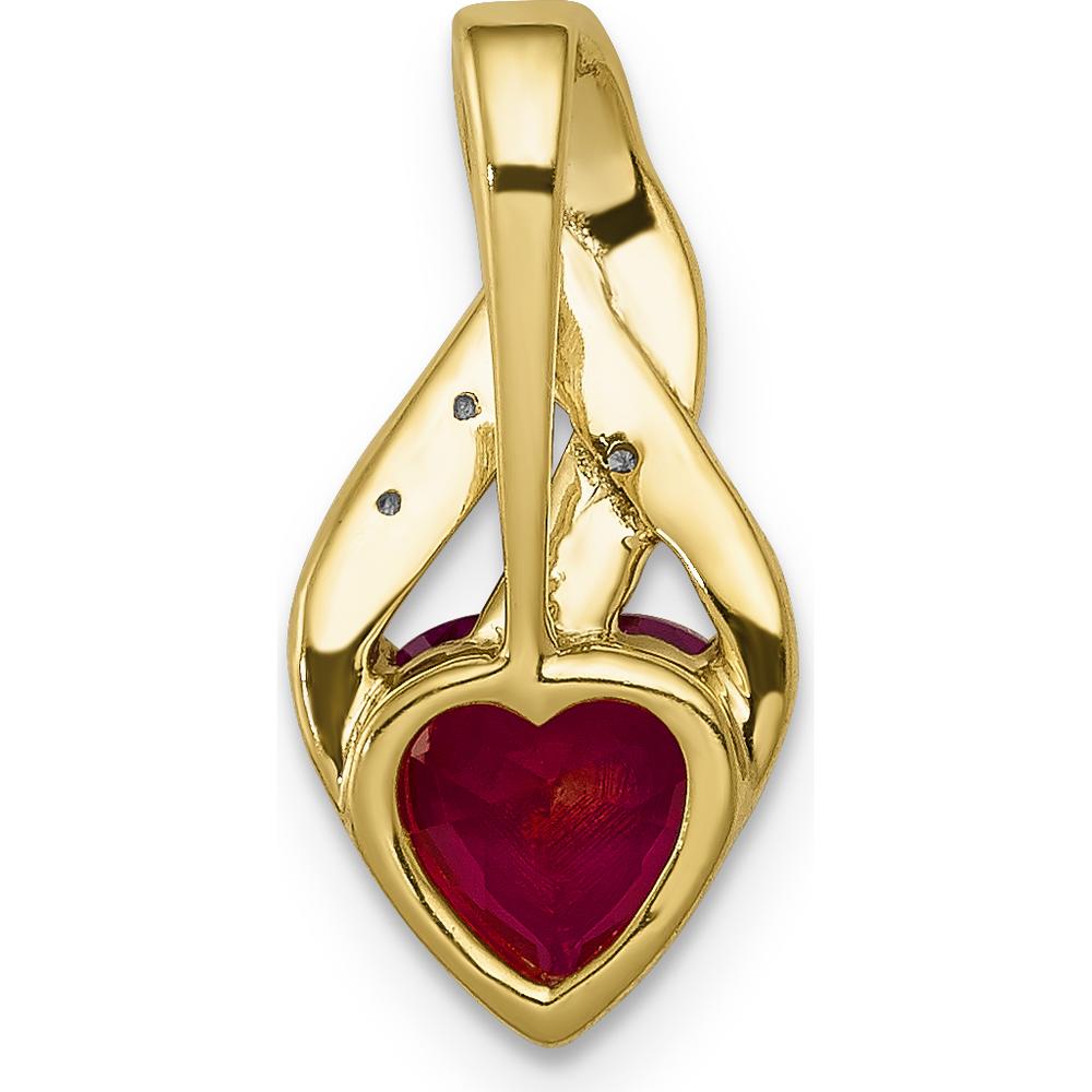 14K Yellow Gold Heart-Shaped Lab Created Ruby Pendant with Round Diamonds - 1.15 Carat Ruby Weight, 0.005 Carat Diamond Weight by Lumare Gioia