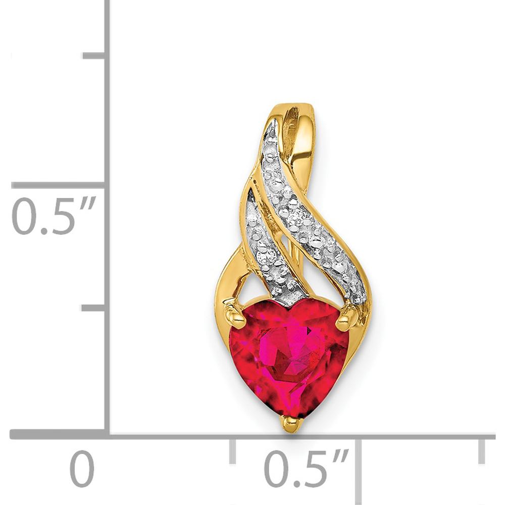 14K Yellow Gold Heart-Shaped Lab Created Ruby Pendant with Round Diamonds - 1.15 Carat Ruby Weight, 0.005 Carat Diamond Weight by Lumare Gioia