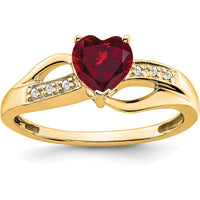 14K Yellow Gold Heart-Shaped Lab-Created Ruby Ring with Round Diamond Accents - 0.75 Carat Ruby, 0.03 Carat Diamond by 0