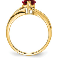 14K Yellow Gold Heart-Shaped Lab-Created Ruby Ring with Round Diamond Accents - 0.75 Carat Ruby, 0.03 Carat Diamond by 0