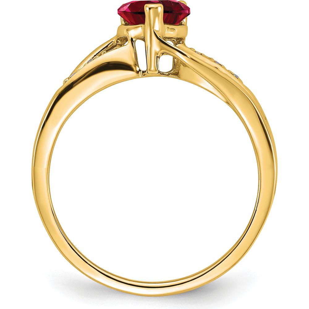 14K Yellow Gold Heart-Shaped Lab-Created Ruby Ring with Round Diamond Accents - 0.75 Carat Ruby, 0.03 Carat Diamond by 0