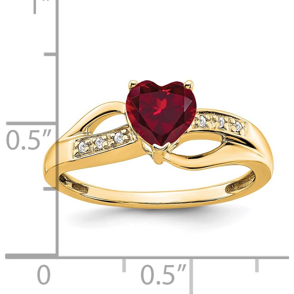 14K Yellow Gold Heart-Shaped Lab-Created Ruby Ring with Round Diamond Accents - 0.75 Carat Ruby, 0.03 Carat Diamond by 0