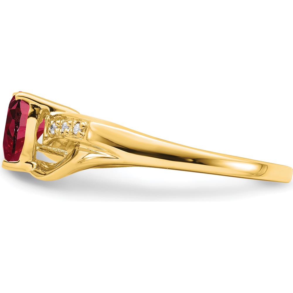 14K Yellow Gold Heart-Shaped Lab-Created Ruby Ring with Round Diamond Accents - 0.75 Carat Ruby, 0.03 Carat Diamond by 0