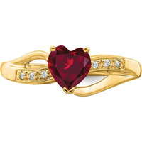 14K Yellow Gold Heart-Shaped Lab-Created Ruby Ring with Round Diamond Accents - 0.75 Carat Ruby, 0.03 Carat Diamond by 0