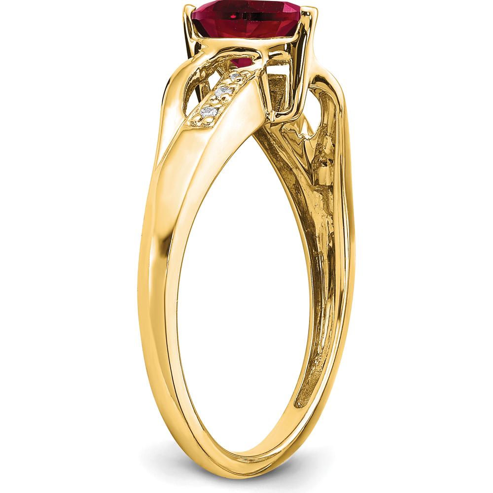 14K Yellow Gold Heart-Shaped Lab-Created Ruby Ring with Round Diamond Accents - 0.75 Carat Ruby, 0.03 Carat Diamond by 0