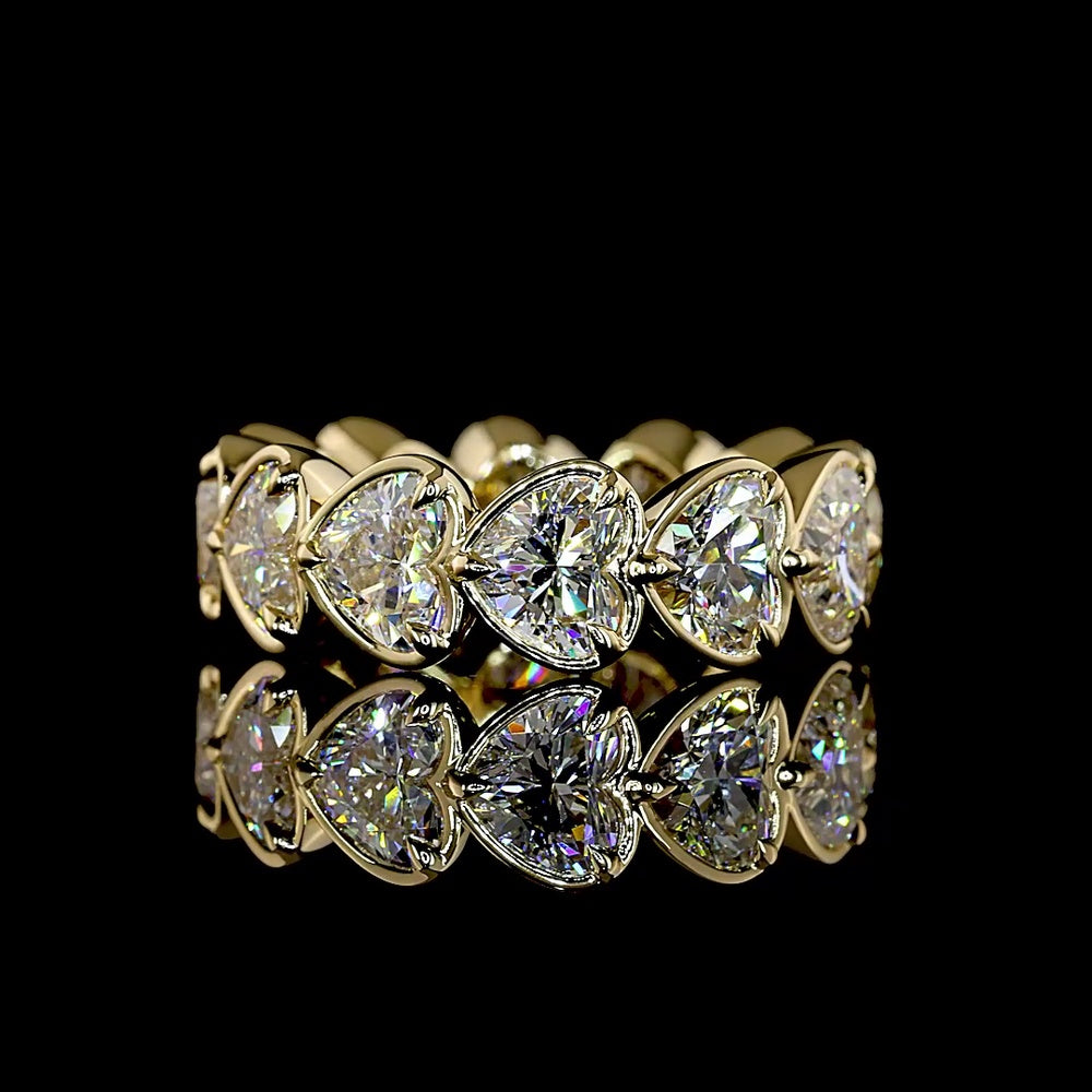 14K Yellow Gold Heart-Shaped Lab Diamond Eternity Band with East-West Bezel-Prong Setting - 6.66 Carat Total Weight - Covaloro Fine Jewelry