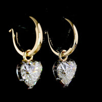 14K Yellow Gold Heart-Shaped Lab Diamond Hanging Earrings with Black Rhodium Accents - 3.10 Carat Total Weight (E-F Color, VS1-VVS2 Clarity) - Covaloro Fine Jewelry