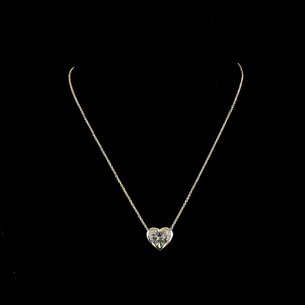 14K Yellow Gold Heart Shaped Lab Diamond Solitaire Pendant with Bezel Setting - 5.21 Carat Total Weight, E-F Color, VS1 Clarity - Covaloro Fine Jewelry