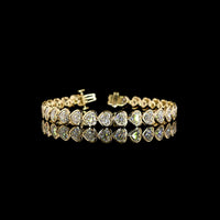 14K Yellow Gold Heart-Shaped Lab Diamond Tennis Bracelet with Bezel Setting - 15.90 Carat Total Weight, 28 Stones, E-F VS1 - Covaloro Fine Jewelry
