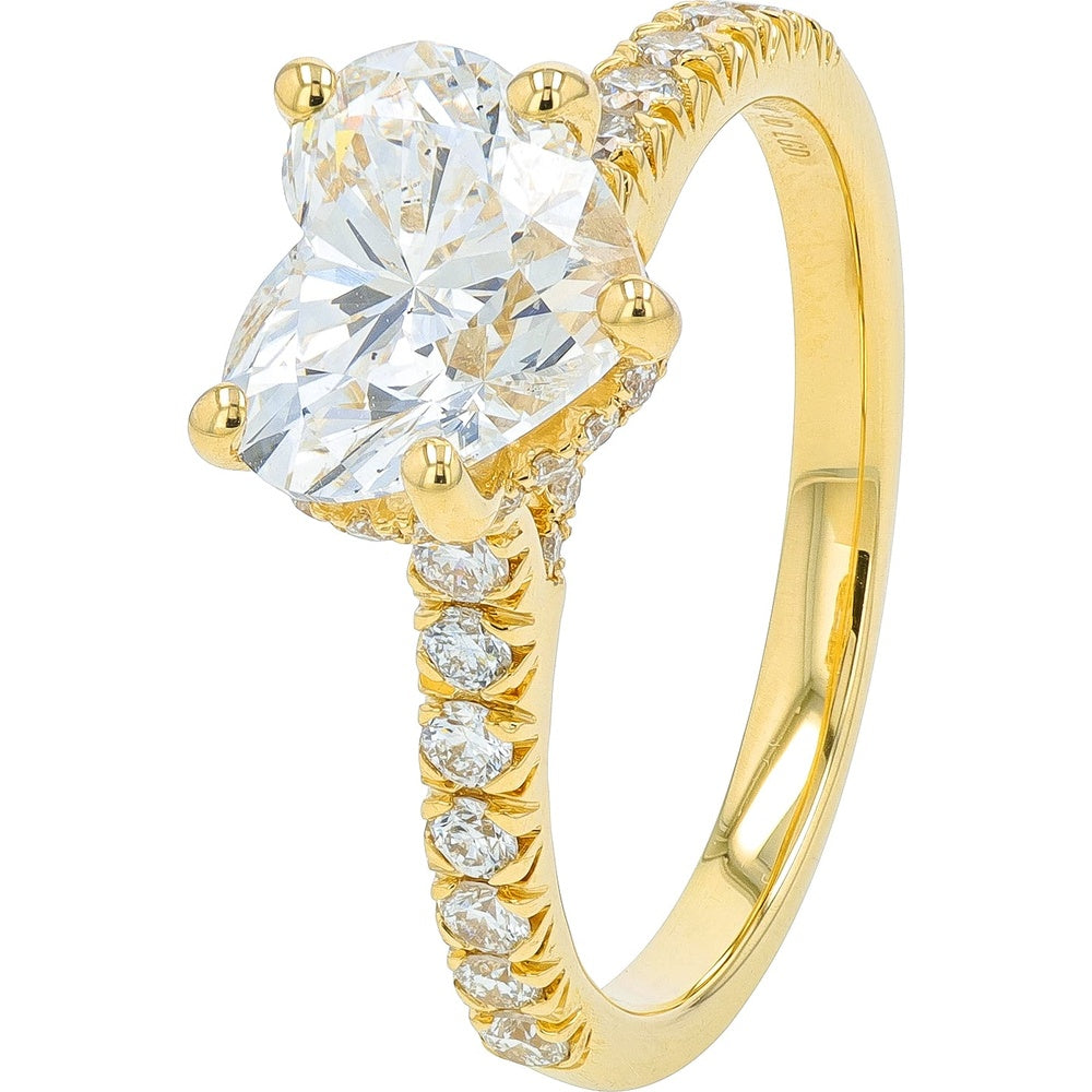 14K Yellow Gold Heart Shaped Lab Grown Diamond Engagement Ring with Side Stone Accents - 2.50 Carat Total Diamond Weight, D Color, VS2 Clarity