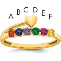 14K Yellow Gold Heart Shaped Mother's Ring with 6 Birthstones - Personalizable Family Jewelry by Oro Pregiato