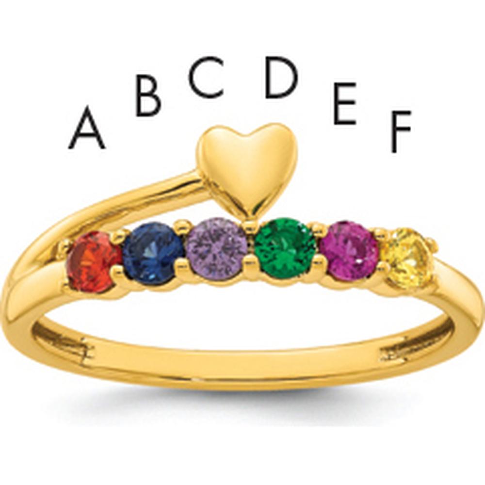 14K Yellow Gold Heart Shaped Mother's Ring with 6 Birthstones - Personalizable Family Jewelry by Oro Pregiato