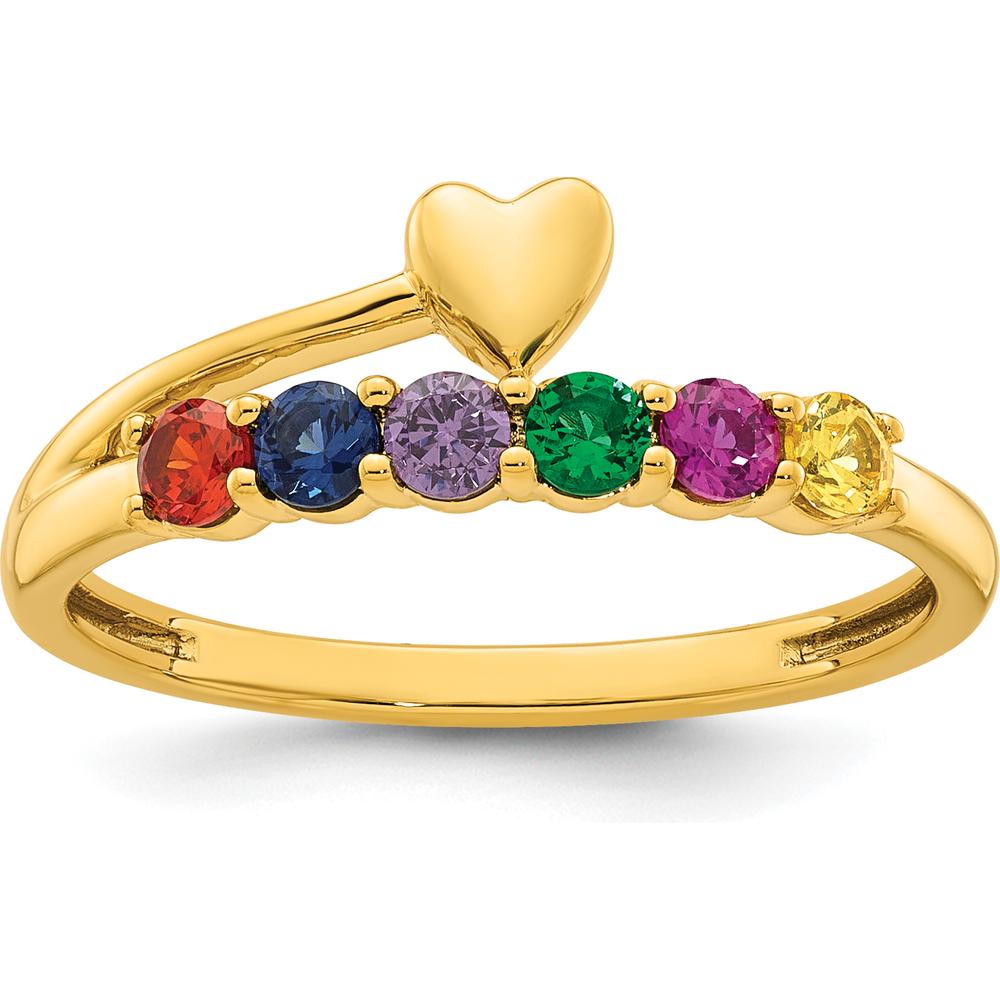 14K Yellow Gold Heart Shaped Mother's Ring with 6 Birthstones - Personalizable Family Jewelry by Oro Pregiato