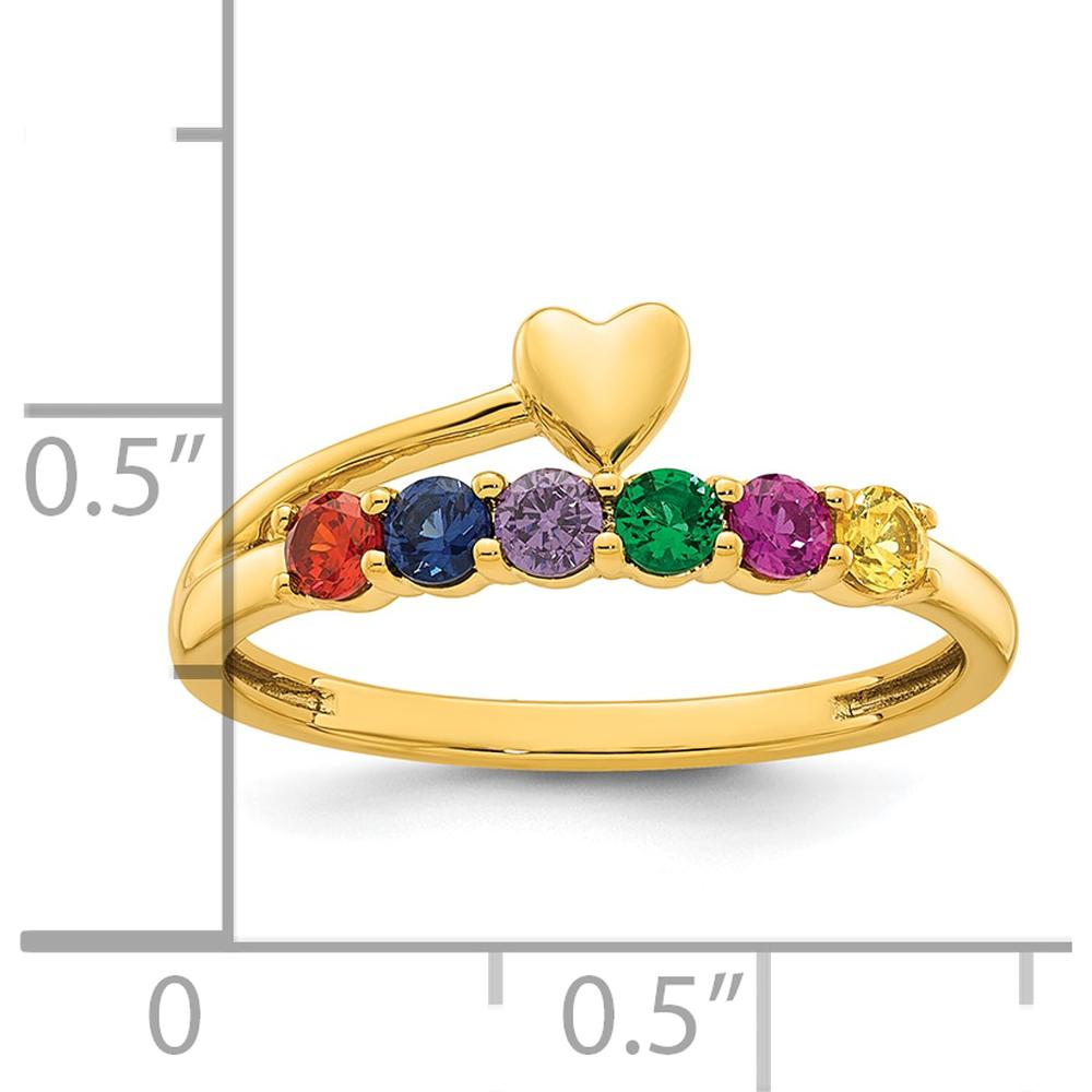 14K Yellow Gold Heart Shaped Mother's Ring with 6 Birthstones - Personalizable Family Jewelry by Oro Pregiato