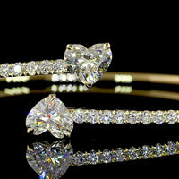 14K Yellow Gold Heart-Shaped Open Bangle Bracelet with 3.08 Carats Total Lab-Grown Diamonds (Includes Two 1.02 Carat Heart Center Stones) - Covaloro Fine Jewelry