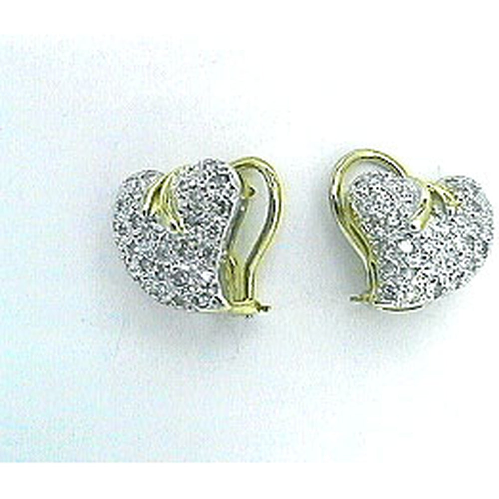 14K Yellow Gold Heart-Shaped Pavé Set Diamond Stud Earrings - 1.38 Carat Total Diamond Weight - Royal Jewelry