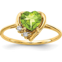 14K Yellow Gold Heart-Shaped Peridot and Diamond Accent Ring - 0.80 Carat Peridot, 0.03 Carat Total Diamond Weight by Monteluci Fine Jewelry