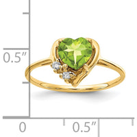 14K Yellow Gold Heart-Shaped Peridot and Diamond Accent Ring - 0.80 Carat Peridot, 0.03 Carat Total Diamond Weight by Monteluci Fine Jewelry