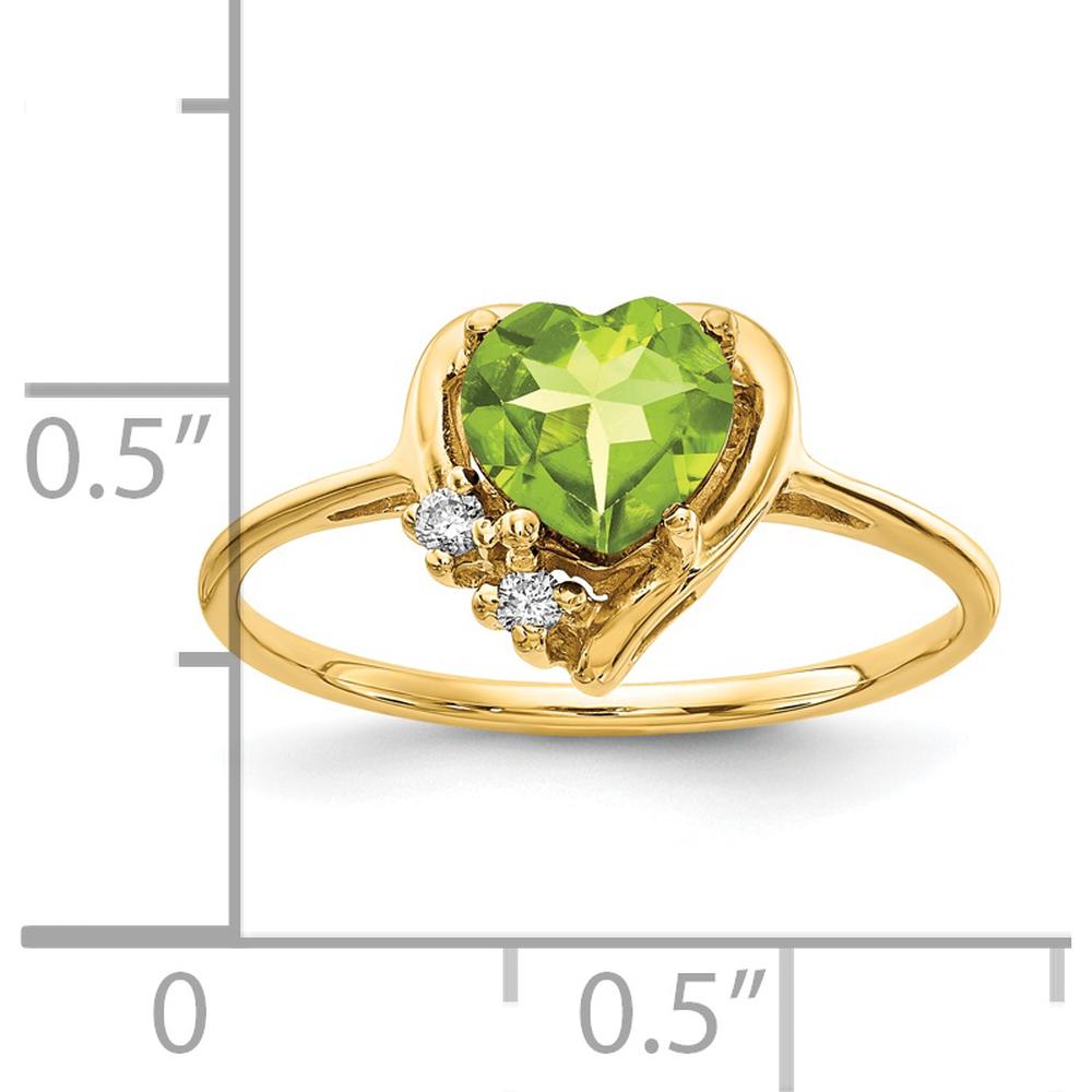 14K Yellow Gold Heart-Shaped Peridot and Diamond Accent Ring - 0.80 Carat Peridot, 0.03 Carat Total Diamond Weight by Monteluci Fine Jewelry