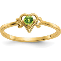14K Yellow Gold Heart Shaped Peridot Birthstone Ring - 0.12 Carat Total Gemstone Weight by Oro Pregiato